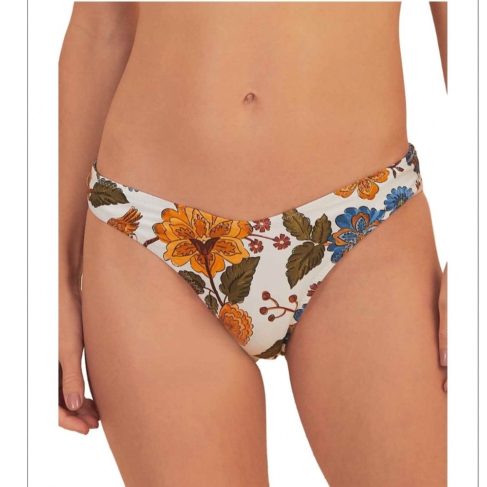 Farm Rio Garden Scarf Bikini Bottoms Blue Floral Bird Print XL NEW